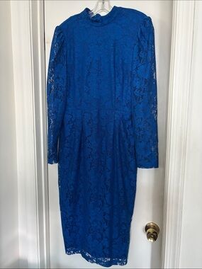 Maison Tara Royal Blue Lace Long-Sleeve Dress